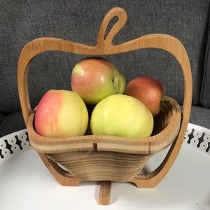 Foldable apple shape wood basket bowl